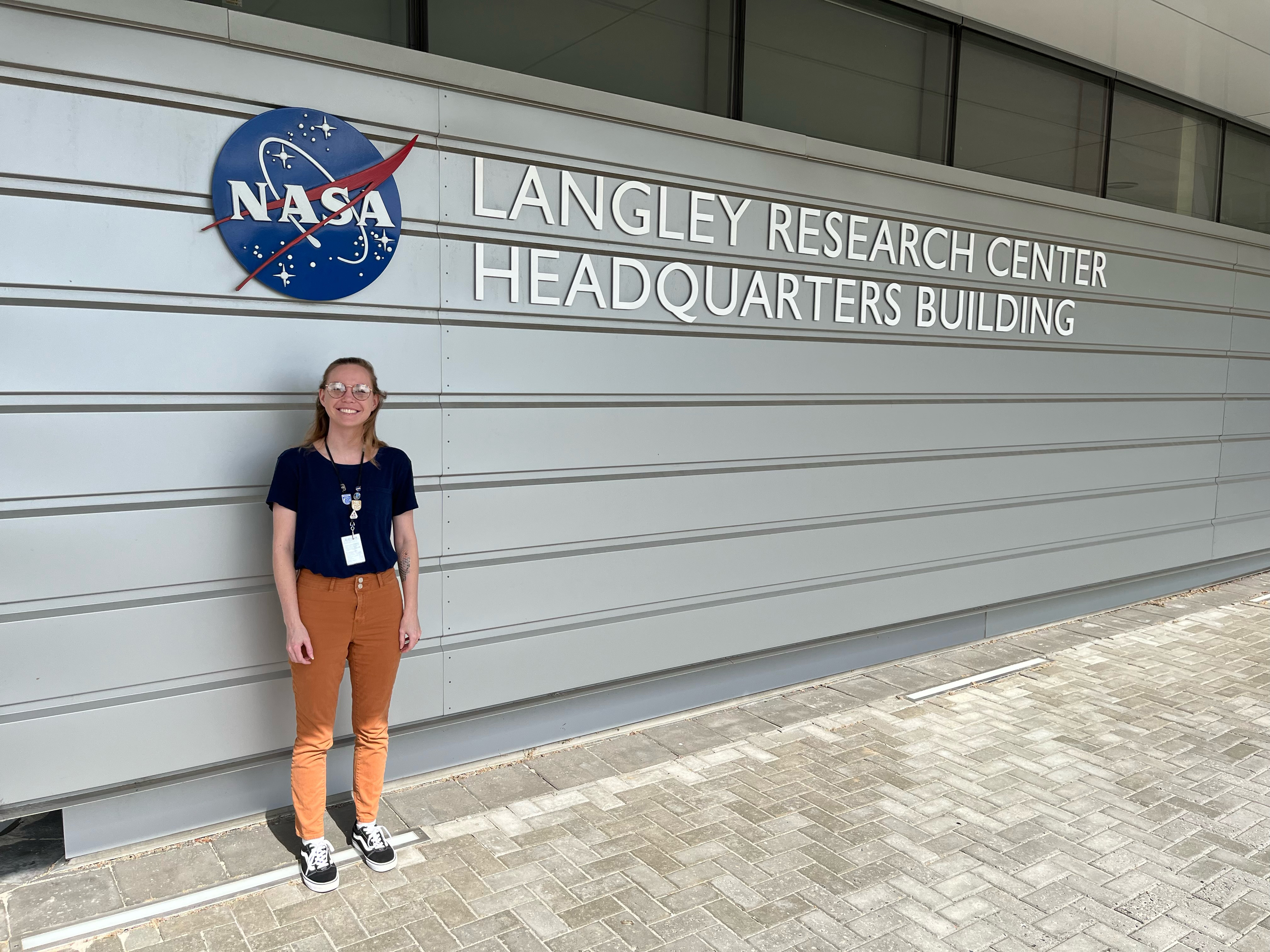 Claire Pape standing in front of NASA Langley research center