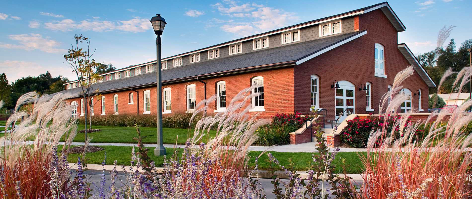 Native prairie grasses outside the Mule Barn on the Fort Omaha Campus