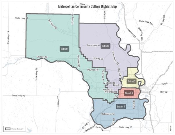 The boundaries for districts 1 through 5.