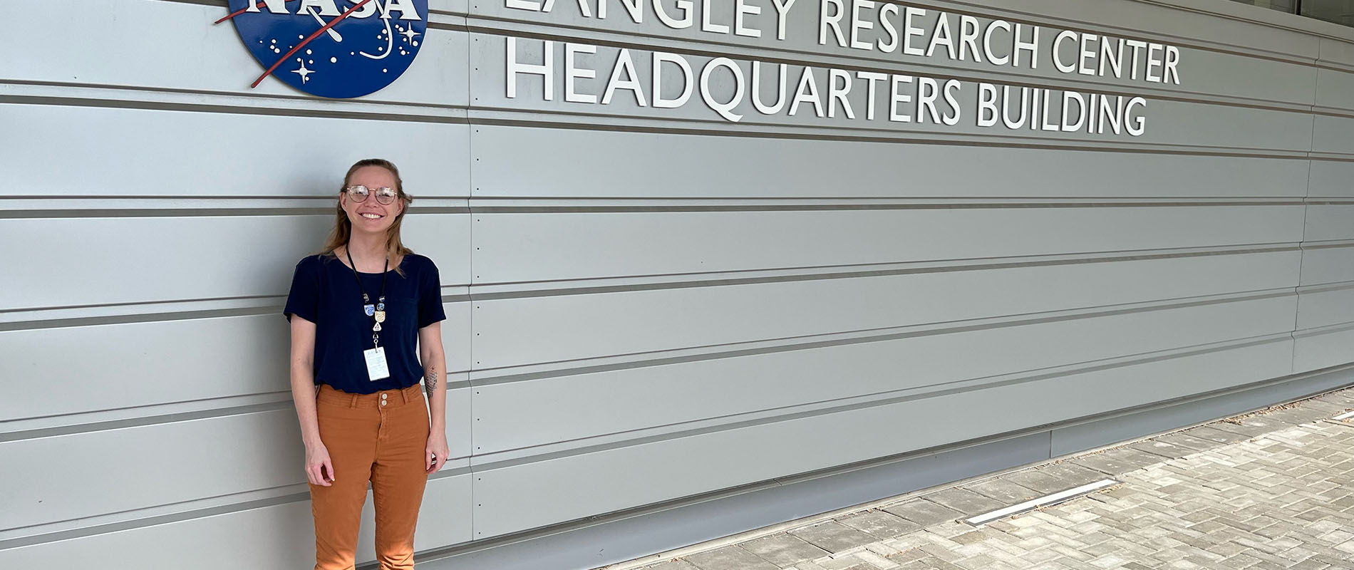 Claire Pape standing in front of NASA Langley Research Center