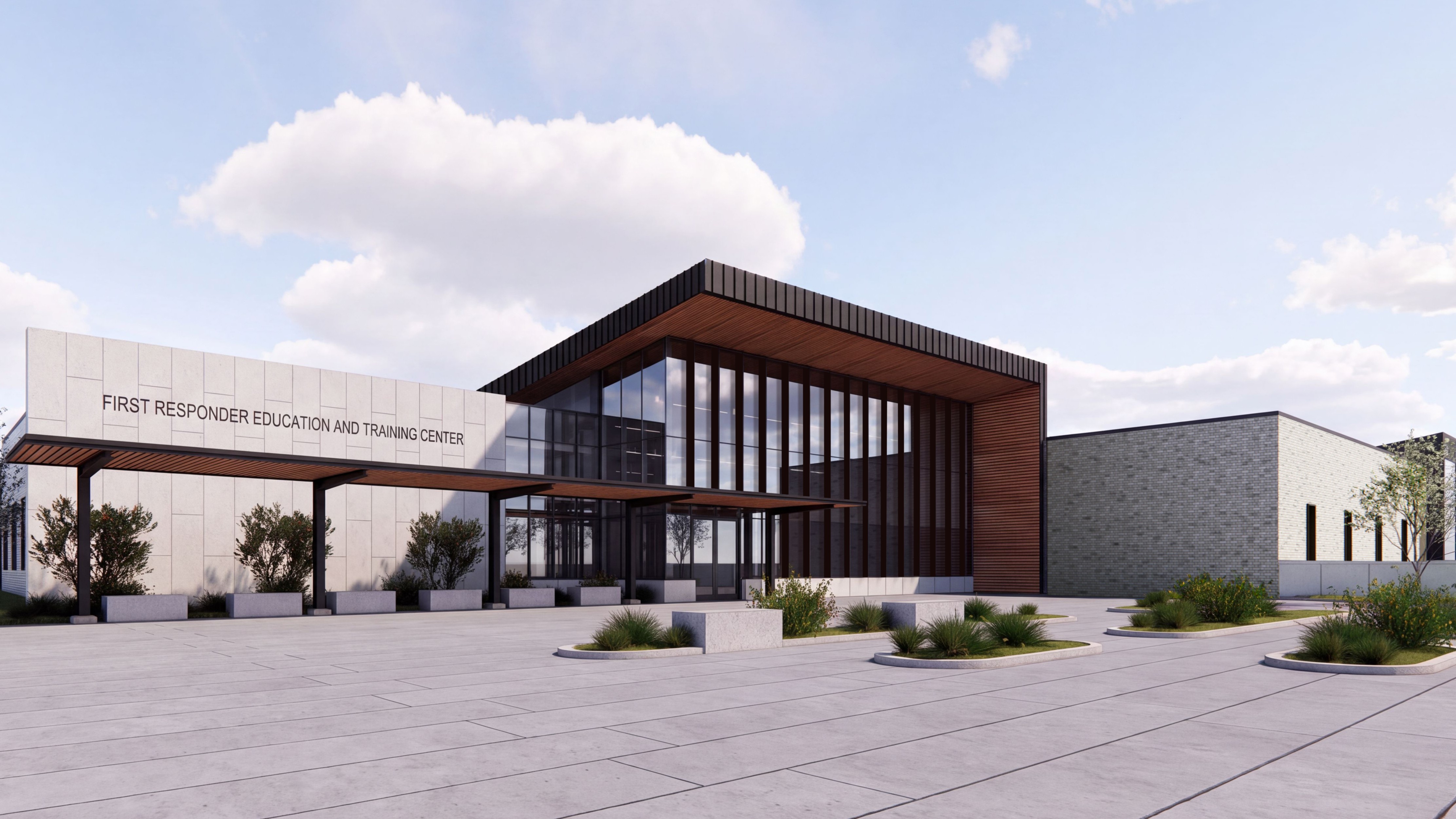 3D concept art of first responders and training center building
