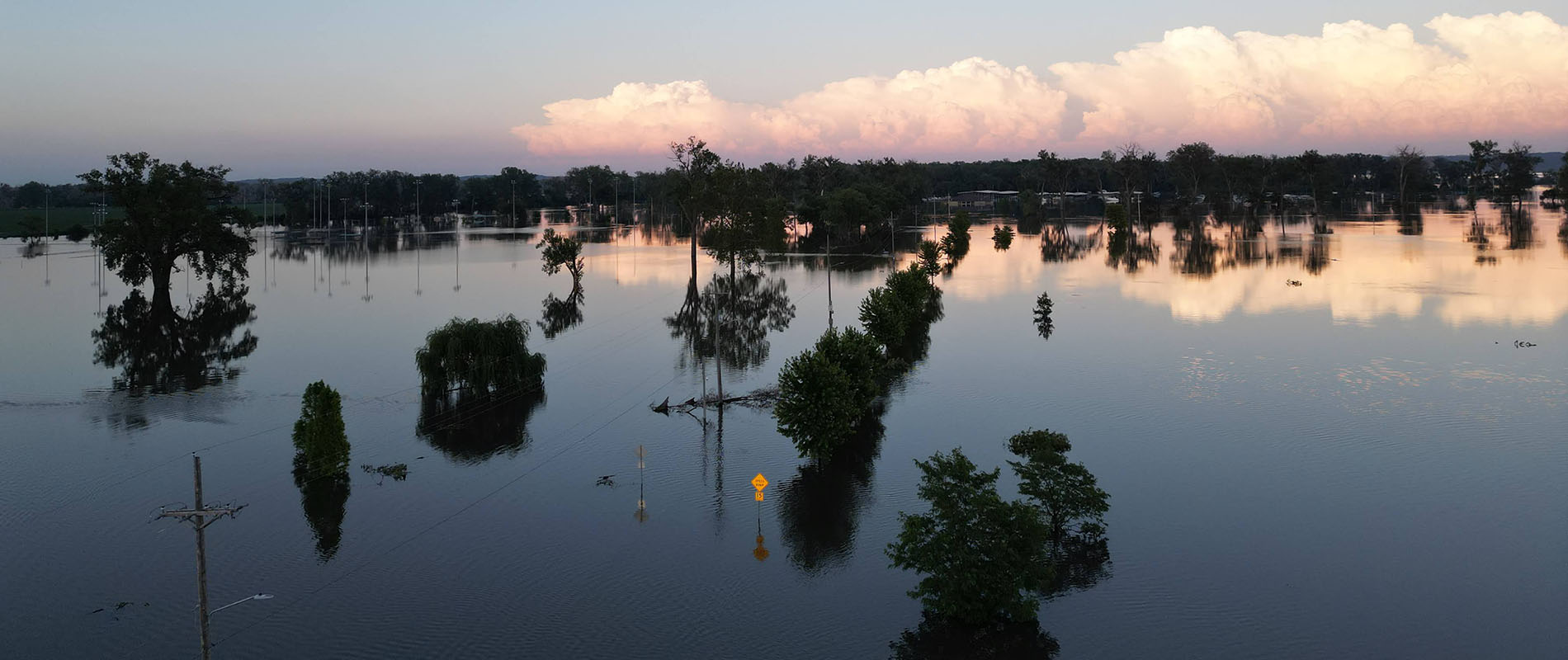 A drone surveys a flooded area in Douglas County.
