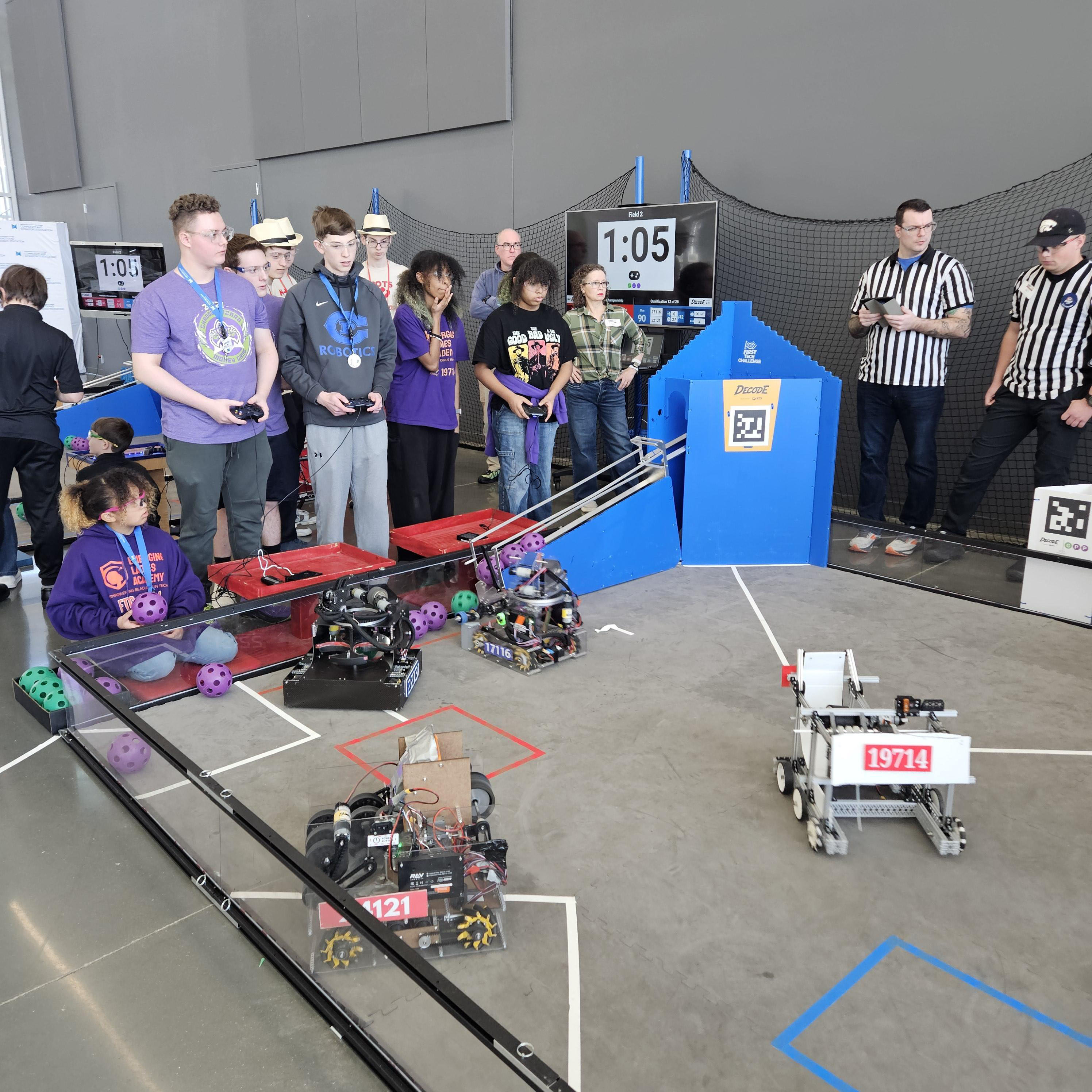 Students participating in robotics competition at the 2026 FTC Nebraska Championship
