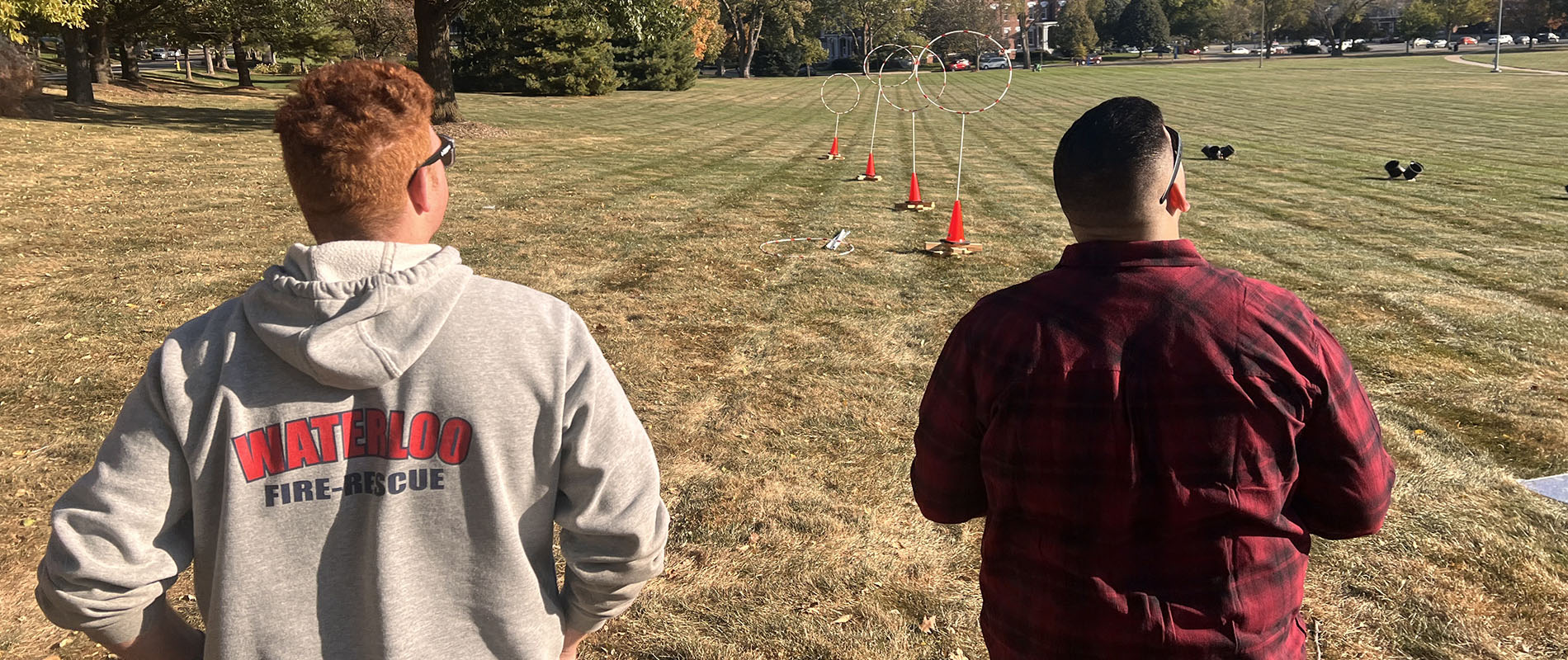 First responders practice flying drones on the Fort Omaha Campus parade grounds